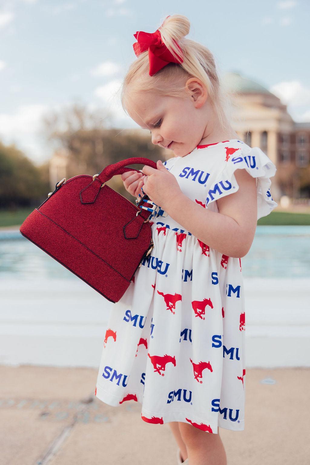 SMU White Mustang Flutter Twirl Dress