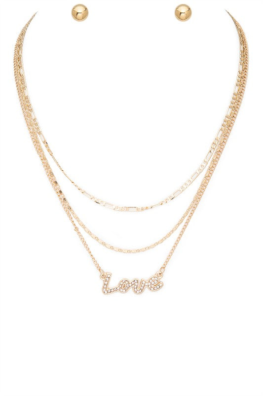 “Love” Crystal Layer Necklace Set
