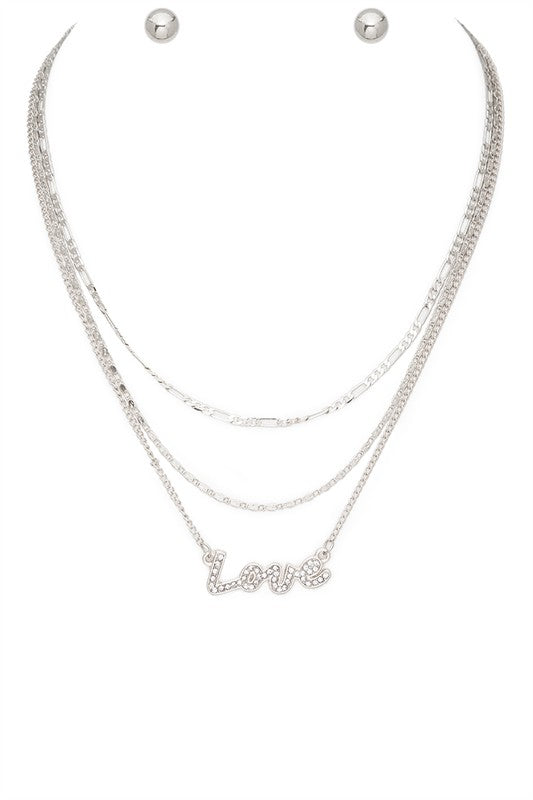 “Love” Crystal Layer Necklace Set