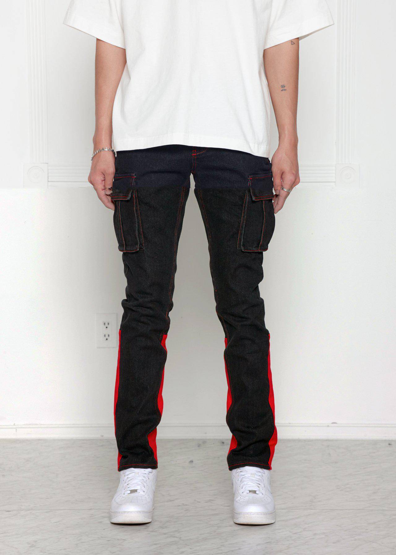 Blank State Men's Cargo Denim in Black/Red