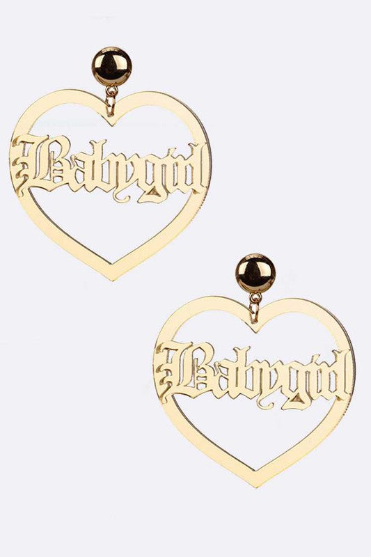 “Baby Girl” Acrylic Heart Earrings