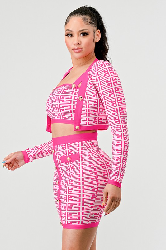 PRINTED BARBIE PINK THREE PIECE SET