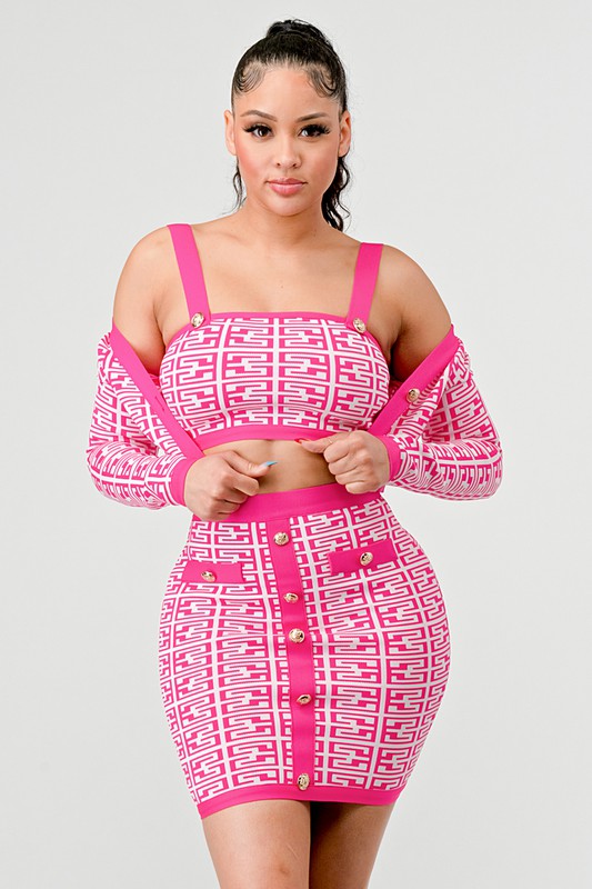 PRINTED BARBIE PINK THREE PIECE SET