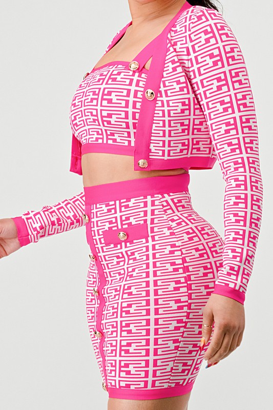 PRINTED BARBIE PINK THREE PIECE SET