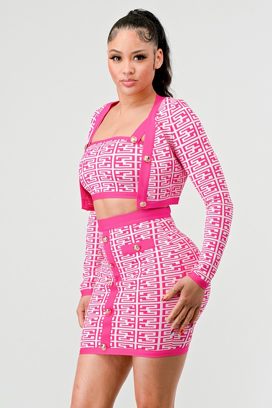 PRINTED BARBIE PINK THREE PIECE SET