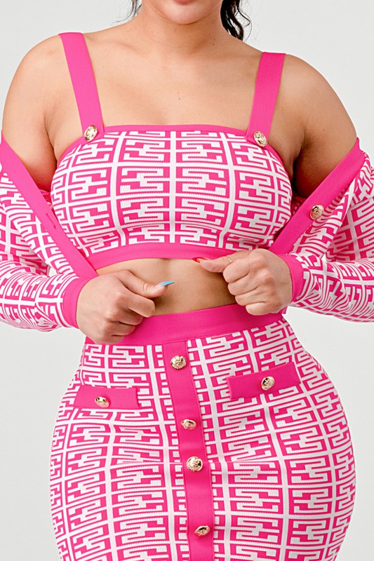 PRINTED BARBIE PINK THREE PIECE SET