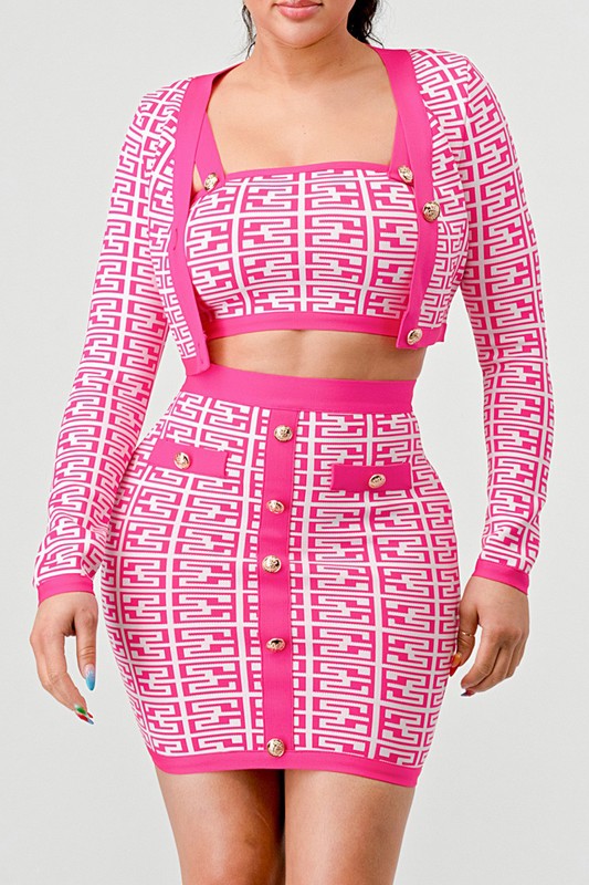 PRINTED BARBIE PINK THREE PIECE SET