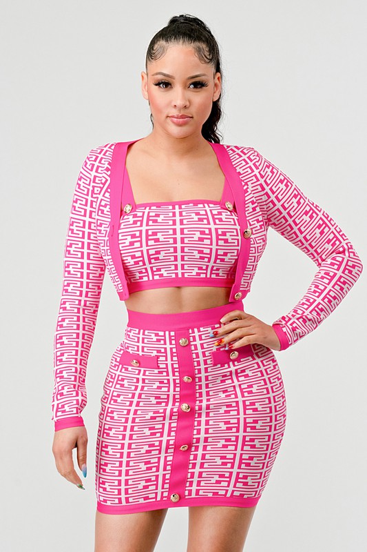 PRINTED BARBIE PINK THREE PIECE SET