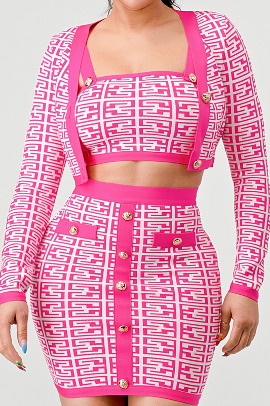 PRINTED BARBIE PINK THREE PIECE SET