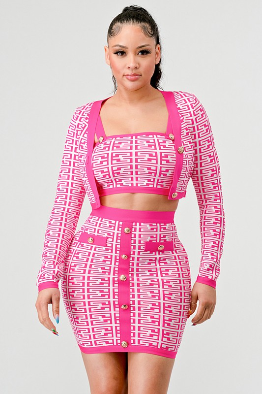 PRINTED BARBIE PINK THREE PIECE SET