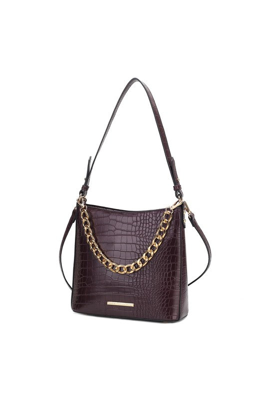 “Maxine” Faux Crocodile-Embossed Shoulder Bag