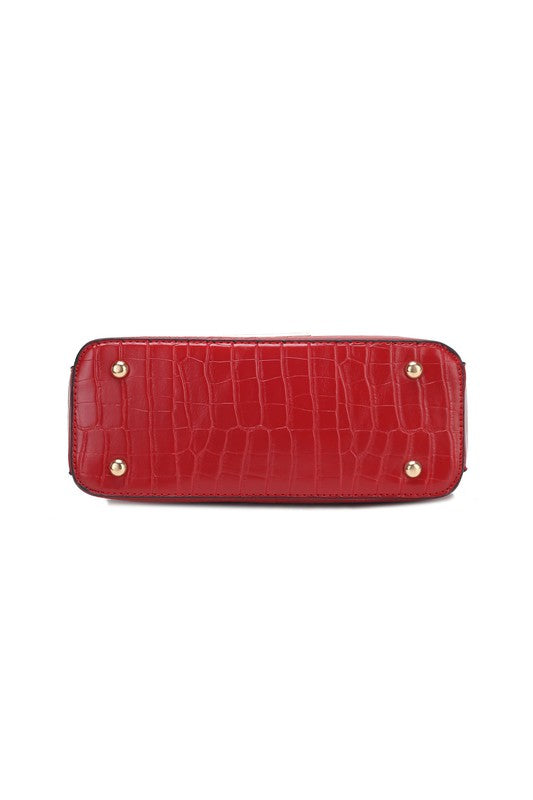 “Maxine” Faux Crocodile-Embossed Shoulder Bag