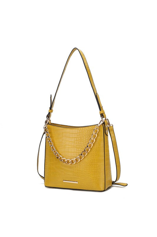 “Maxine” Faux Crocodile-Embossed Shoulder Bag