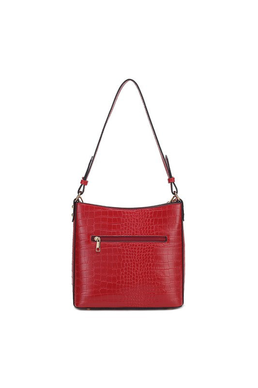 “Maxine” Faux Crocodile-Embossed Shoulder Bag