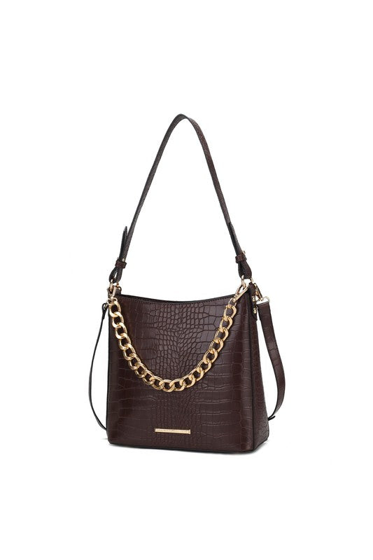 “Maxine” Faux Crocodile-Embossed Shoulder Bag