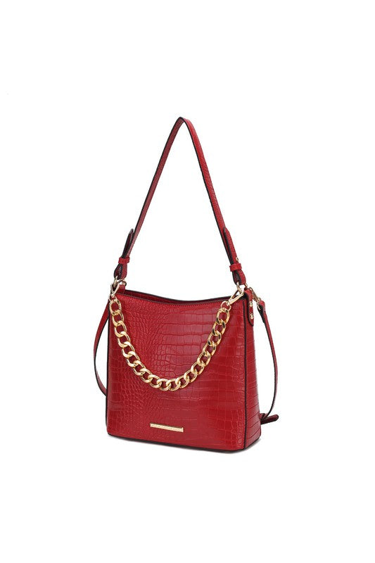 “Maxine” Faux Crocodile-Embossed Shoulder Bag