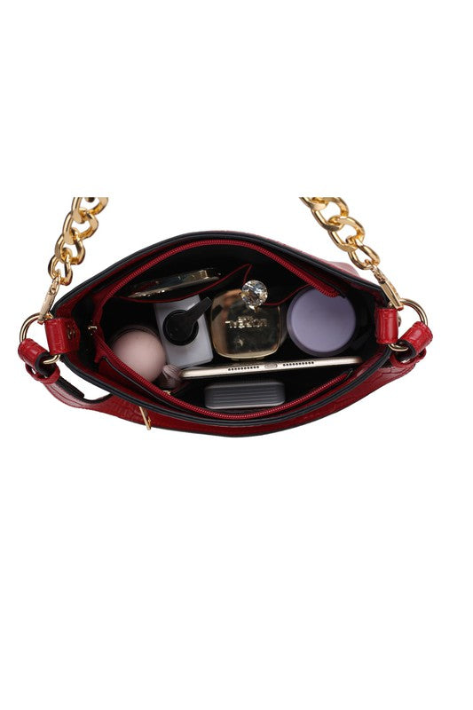 “Maxine” Faux Crocodile-Embossed Shoulder Bag