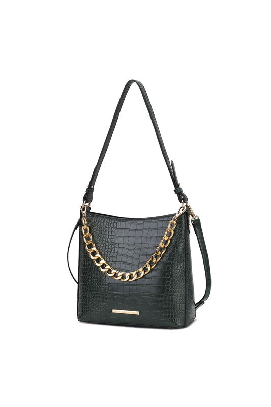 “Maxine” Faux Crocodile-Embossed Shoulder Bag