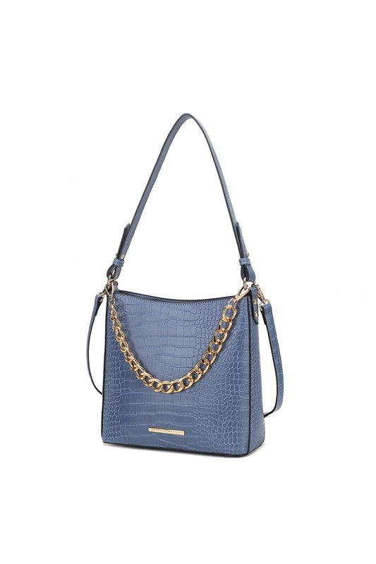 “Maxine” Faux Crocodile-Embossed Shoulder Bag