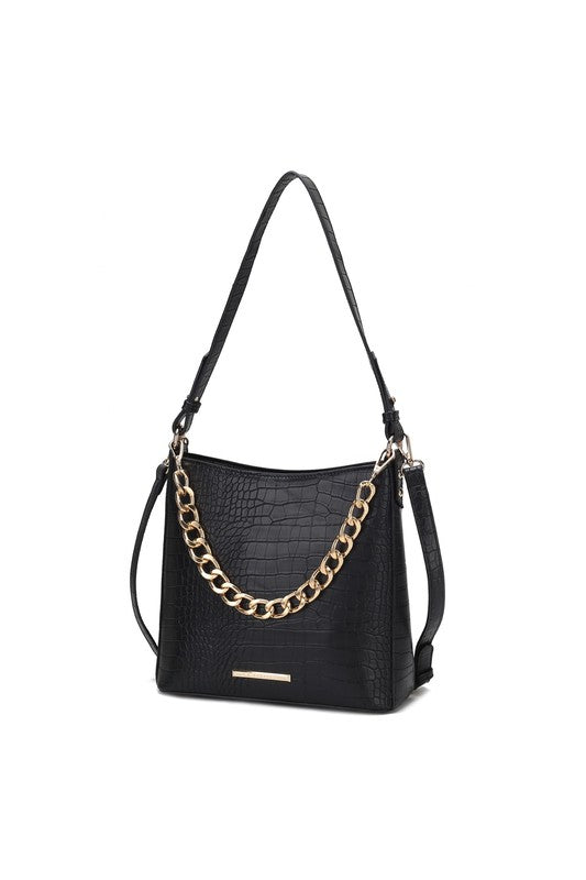 “Maxine” Faux Crocodile-Embossed Shoulder Bag