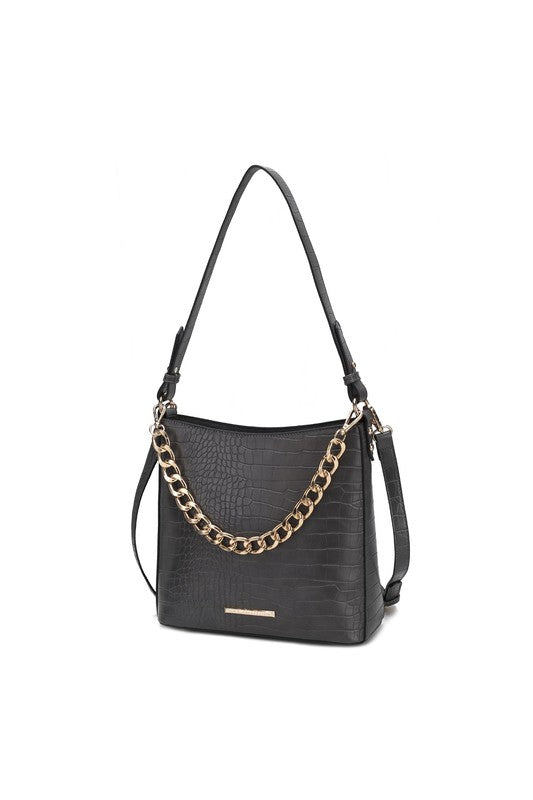 “Maxine” Faux Crocodile-Embossed Shoulder Bag