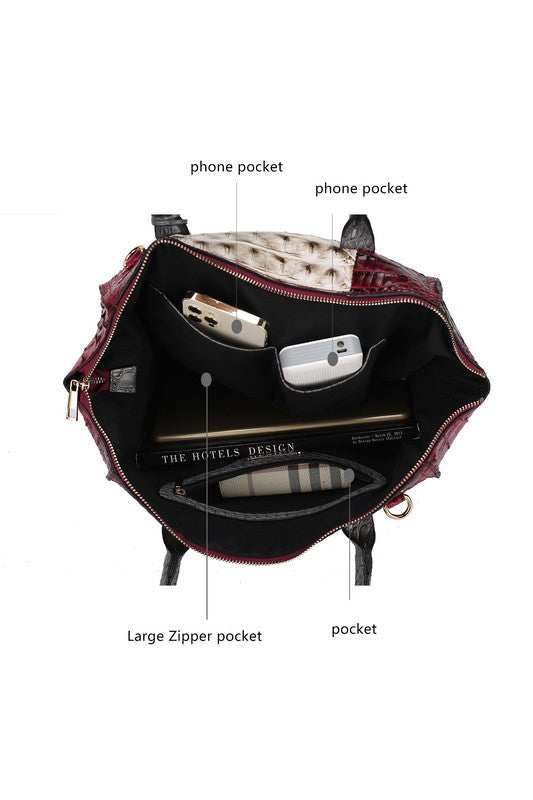 “Ember” Crocodile-Embossed Satchel Bag