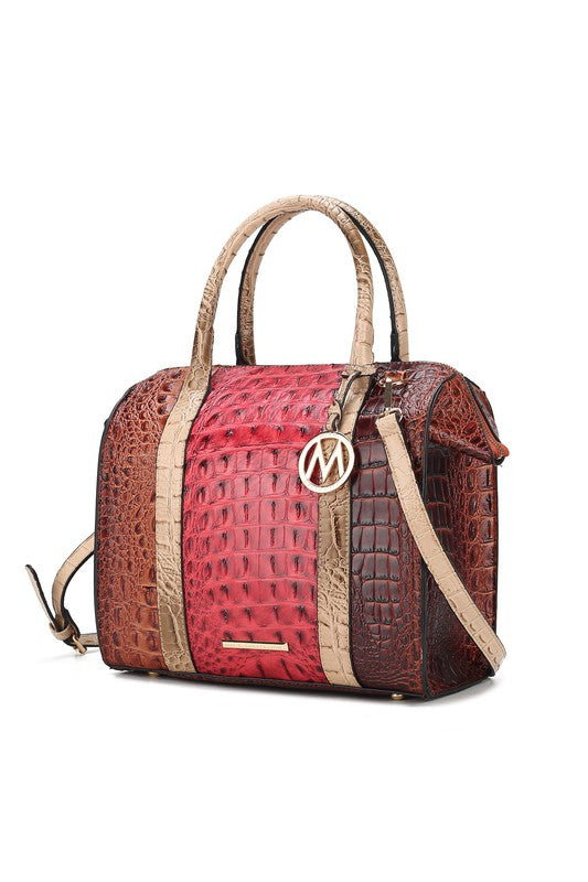 “Ember” Crocodile-Embossed Satchel Bag