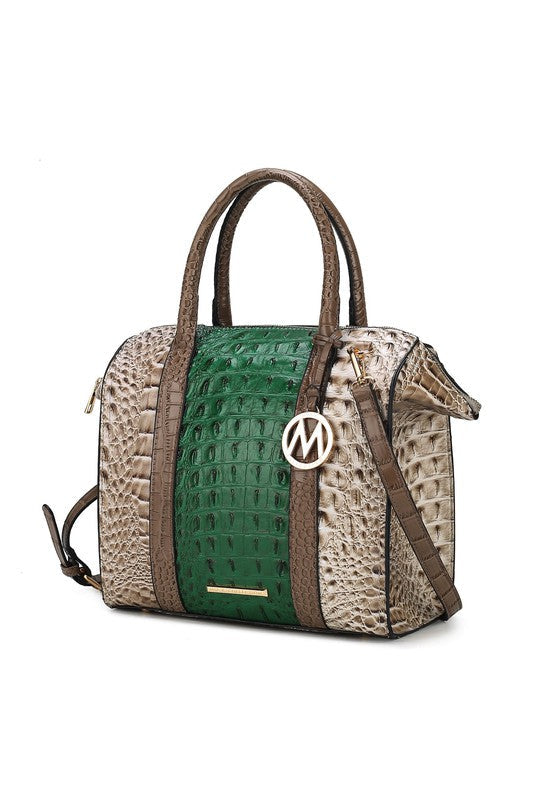“Ember” Crocodile-Embossed Satchel Bag