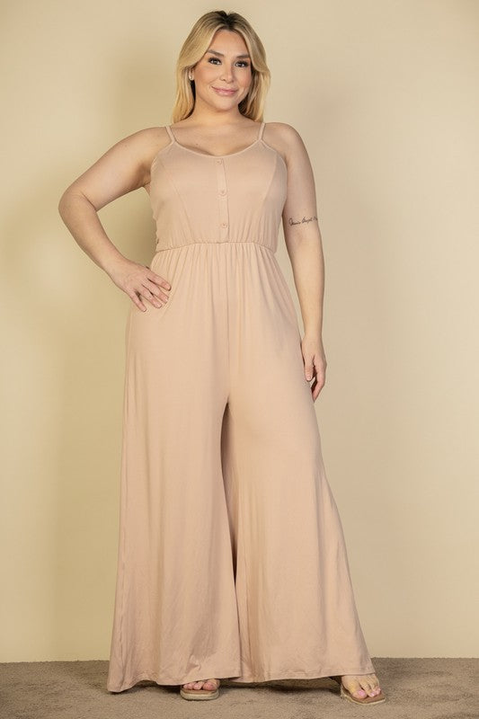 Button Front Wide Leg Jumpsuit