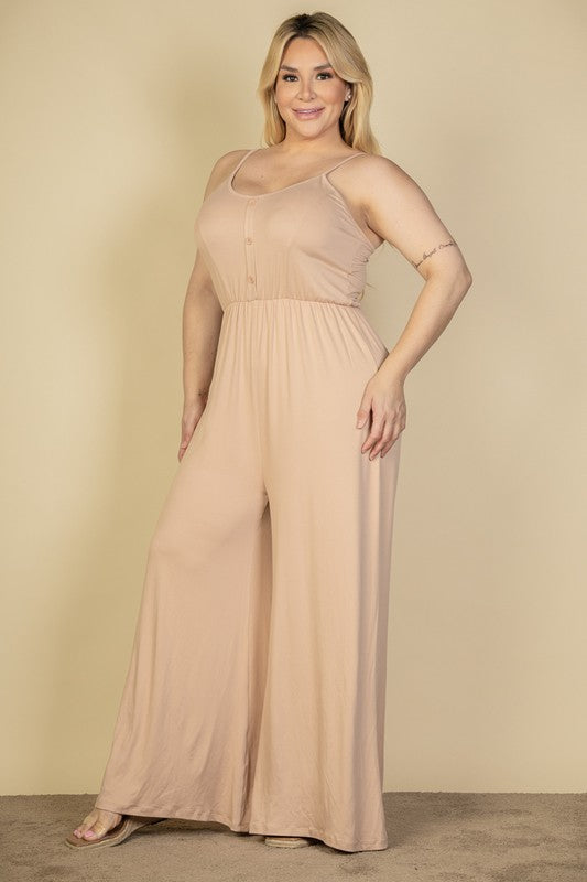 Button Front Wide Leg Jumpsuit