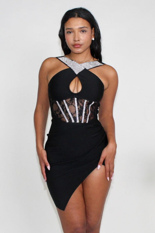 Embellished Bandage Mini Dress