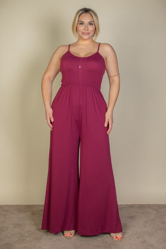 Button Front Wide Leg Jumpsuit