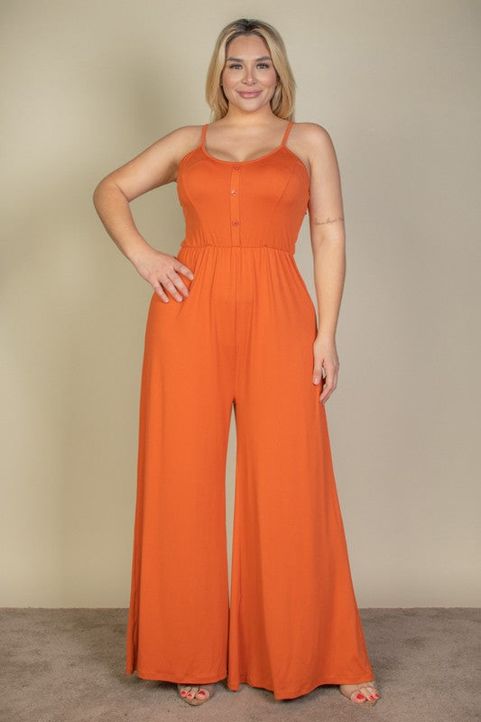 Button Front Wide Leg Jumpsuit