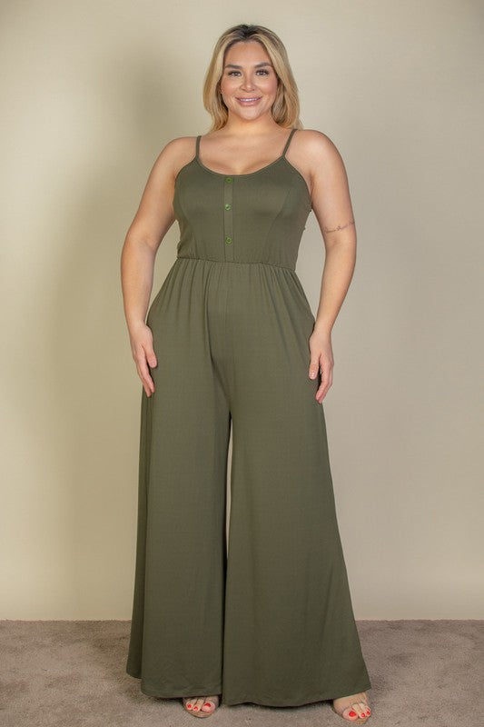 Button Front Wide Leg Jumpsuit