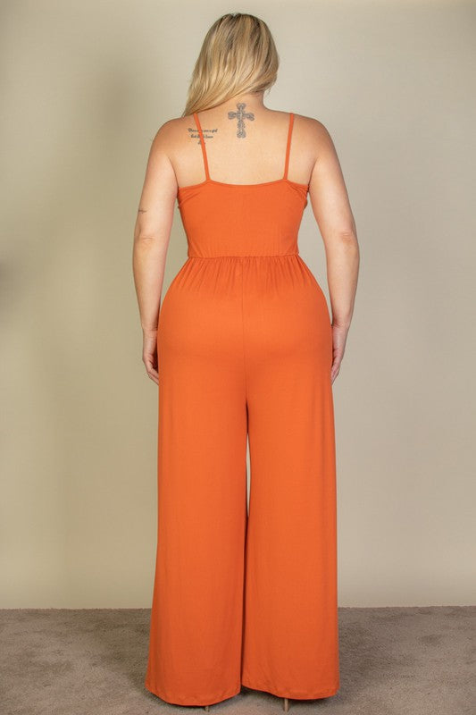 Button Front Wide Leg Jumpsuit