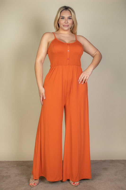 Button Front Wide Leg Jumpsuit