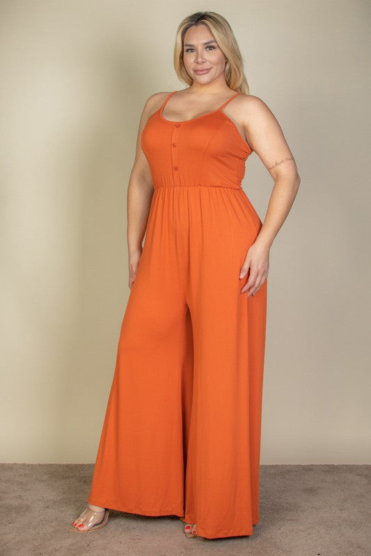 Button Front Wide Leg Jumpsuit