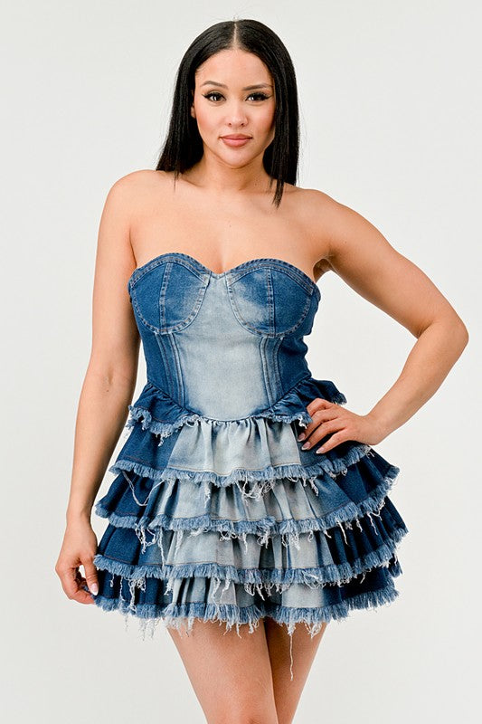 “Princess of Denim” Tiered Ruffle Dress