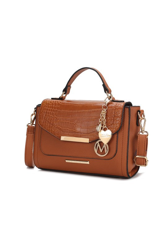 “Sylvie” Croco Embossed Shoulder Bag