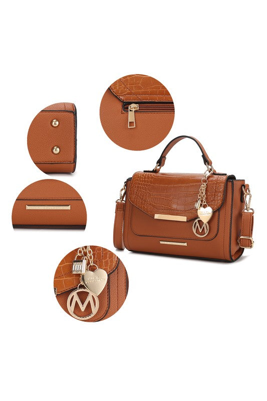 “Sylvie” Croco Embossed Shoulder Bag