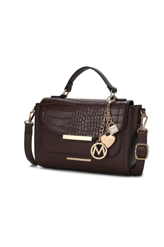 “Sylvie” Croco Embossed Shoulder Bag