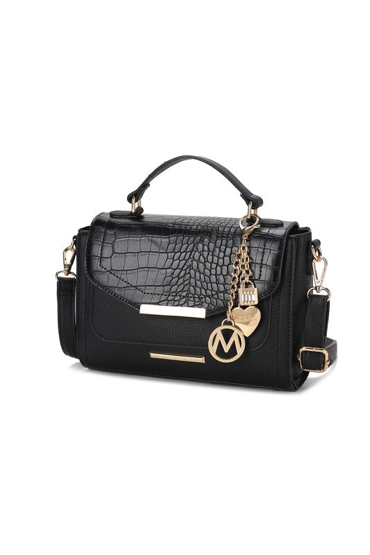 “Sylvie” Croco Embossed Shoulder Bag