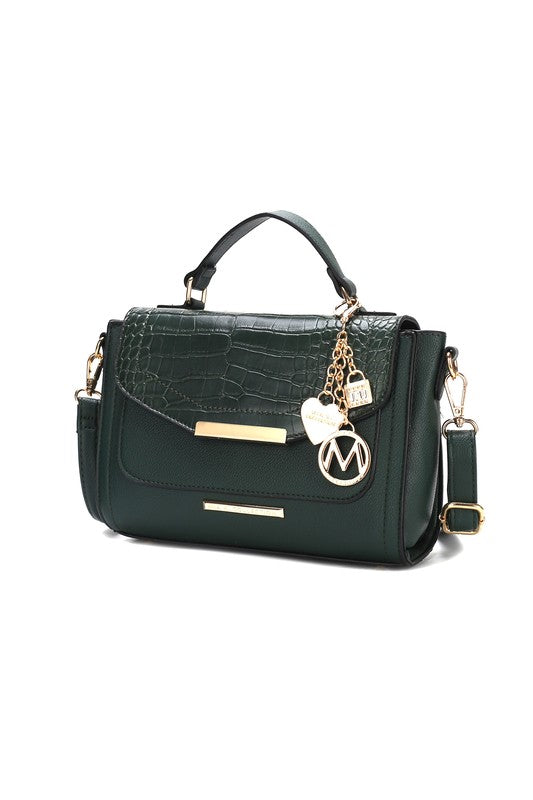 “Sylvie” Croco Embossed Shoulder Bag