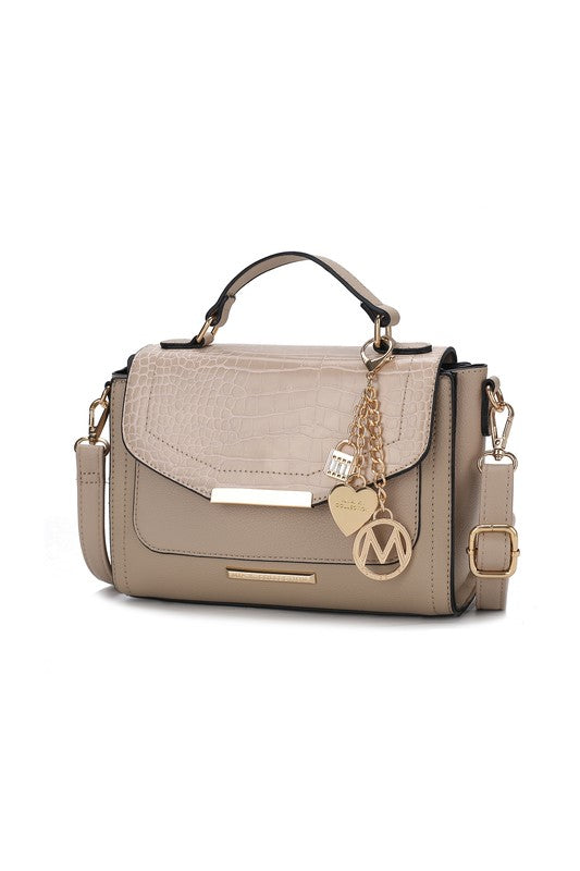 “Sylvie” Croco Embossed Shoulder Bag