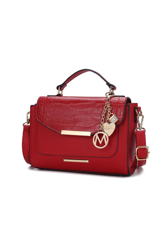 “Sylvie” Croco Embossed Shoulder Bag