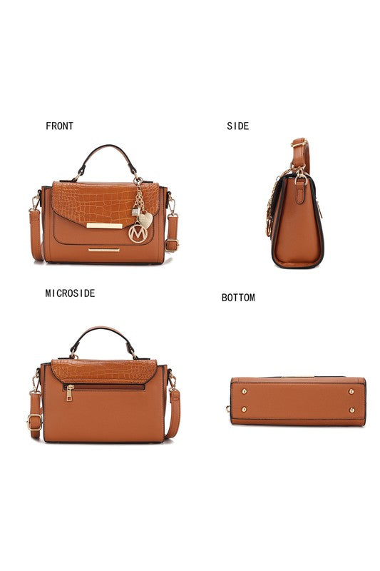 “Sylvie” Croco Embossed Shoulder Bag