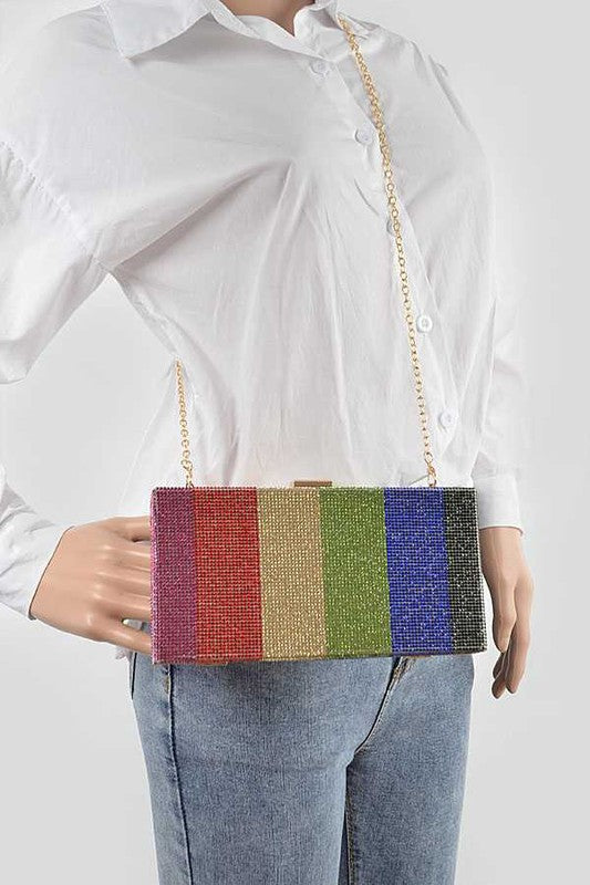 Rainbow Rhinestone Pave Box Clutch