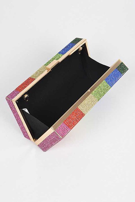 Rainbow Rhinestone Pave Box Clutch