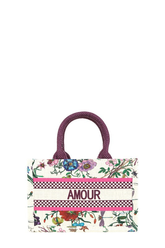 “AMOUR” Flower Small Tote Bag