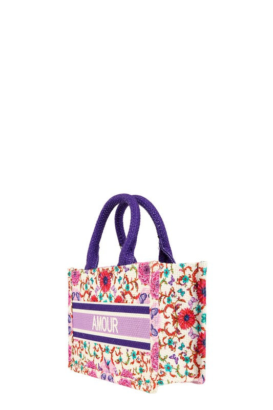 “AMOUR” Flower Small Tote Bag